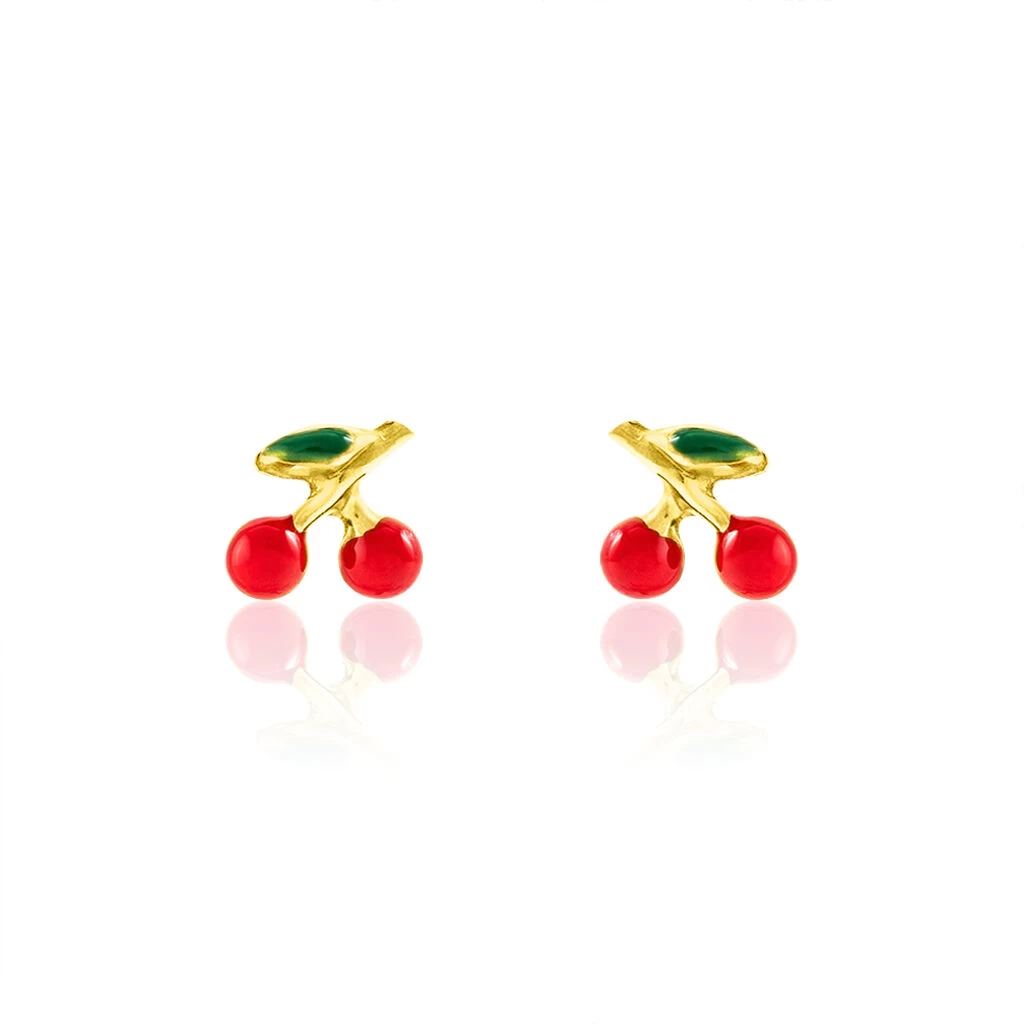 Boucles D'oreilles Puces Cherry Cerise Or Jaune 3 Boucles D'oreilles Puces Cherry Cerise Or Jaune