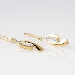 Boucles D'oreilles Pendantes Aube Or Bicolore Diamant -Bijouterie primée. B3OF2DW132 view2