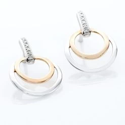 Boucles D'oreilles Pendantes Eloisia Or Bicolore Diamant -Bijouterie primée. B3OF2DW208 view2