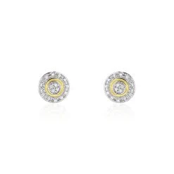 Boucles D'oreilles Puces Rosangela Or Bicolore Diamant Blanc