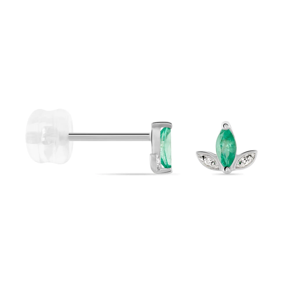 Boucles D'oreilles Puces Or Blanc Febe Emeraude Diamant 4 Boucles D'oreilles Puces Or Blanc Febe Emeraude Diamant – Image 2