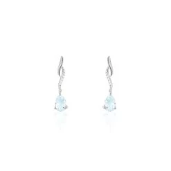 Boucles D'oreilles Pendantes Assaf Or Blanc Topaze Et Oxyde