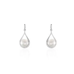 Boucles D'oreilles Patricia Or Blanc Perle De Culture Oxyde
