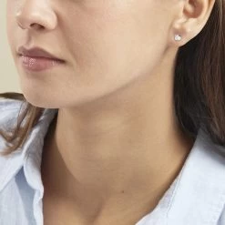 Boucles D'oreilles Puces Daria Coeur Plein Or Blanc Oxyde De Zirconium -Bijouterie primée. B3OFBZW415 model0
