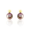 Boucles D'oreilles Puces Baroque Or Jaune Perle De Culture De Tahiti
