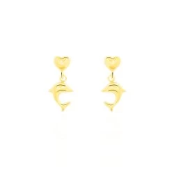 Boucles D'oreilles Pendantes Fulvie Coeurs Et Dauphin Or Jaune
