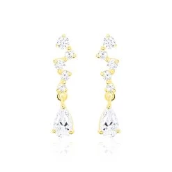 Bijouterie primée. 38 Boucles D'oreilles Pendantes Cegolene Or Jaune Oxyde De Zirconium