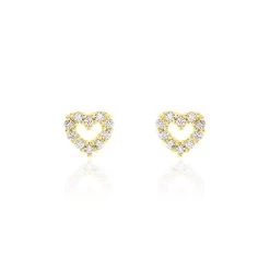 Boucles D'oreilles Puces Coeur Ajoure Or Jaune Oxyde De Zirconium