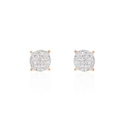 Boucles D'oreilles Puces Princesse Or Rose Diamant