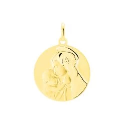 Pendentif Vierge A L'enfant Rond Or Jaune