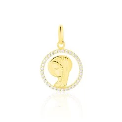 Pendentif Vierge Rond Diamante Or Jaune Oxyde De Zirconium