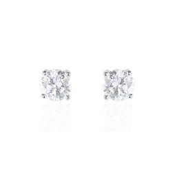 Boucles D'oreilles Puces 4 Griffes Or Blanc Diamant Synthetique