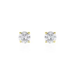 Boucles D'oreilles Puces 4 Griffes Or Jaune Diamant Synthetique