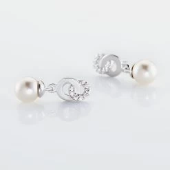 Boucles D'oreilles Pendantes Paqueretteae Argent Blanc Perle Culture -Bijouterie primée. FAOFBU2047 view2