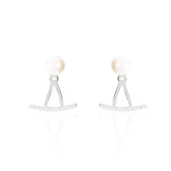 Bijoux D'oreilles Sylviane Argent Blanc Perle De Culture Et Oxyde