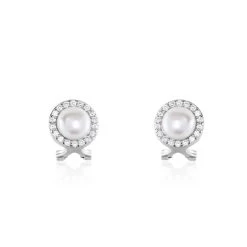 Boucles D'oreilles Clips Argent Blanc Valerio Perles Oxydes