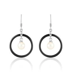 Boucles D'oreilles Pendantes Argent Céramique Et Perle De Culture