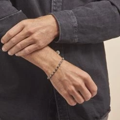 Bracelet Acier Blanc Et Rose Et Ceramique Noire Baudouin -Bijouterie primée. FIBH2W0198 model0