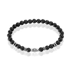 Bracelet Acier Hugueso Agates Noires
