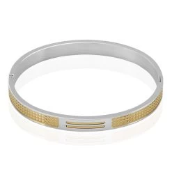 Bracelet Jonc Fermé Acier Blanc Et Plaqué Or Apollo