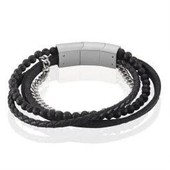Bracelet Acier Blanc Juult Pierres De Lave